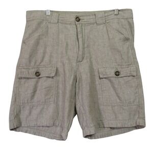 Tasso Elba Island Cargo Shorts Mens 34 Beige Good Linen Blend Utility Summer